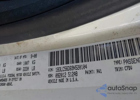 2009 Dodge Avenger Sxt из США, поврежденный, VIN 1B3LC56D69N520104